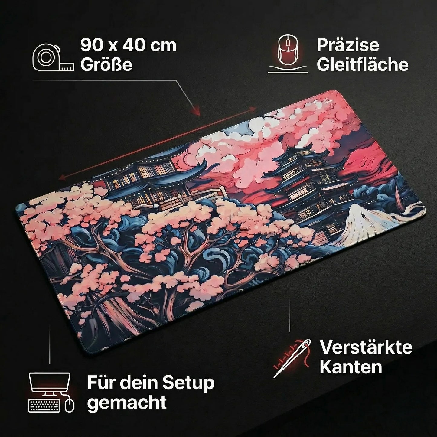 XXL Gaming Mauspad »Sakura Peak« (90x40 cm) Schreibtischunterlage – Kirschblüten Design