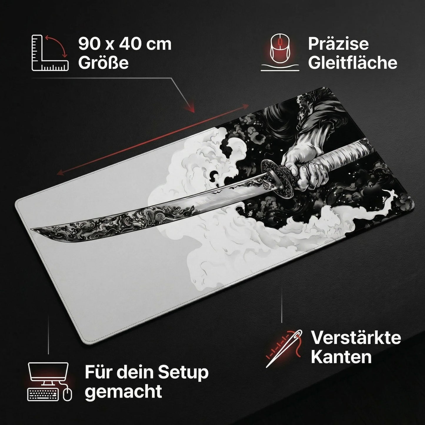XXL Gaming Mauspad Katana (90x40 cm) Schreibtischunterlage – Japan Design