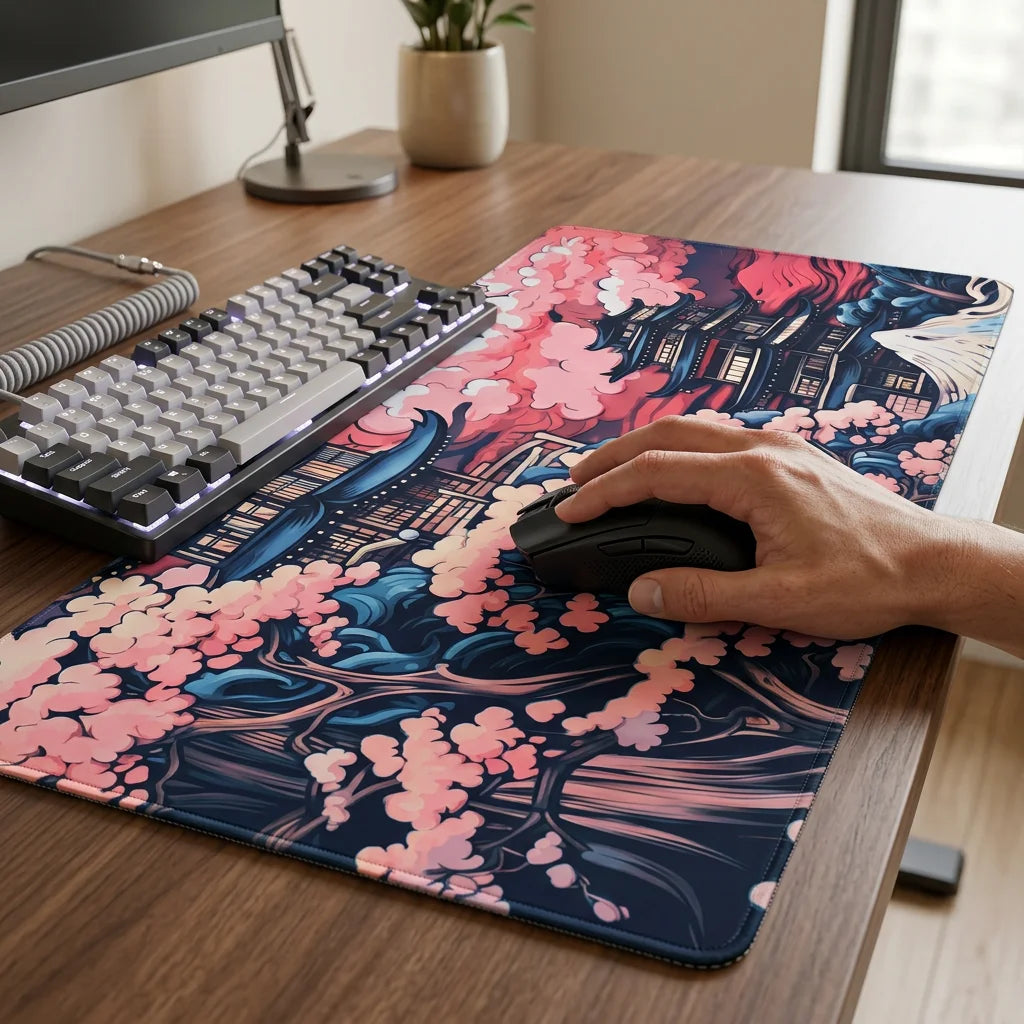 XXL Gaming Mauspad »Sakura Peak« (90x40 cm) Schreibtischunterlage – Kirschblüten Design